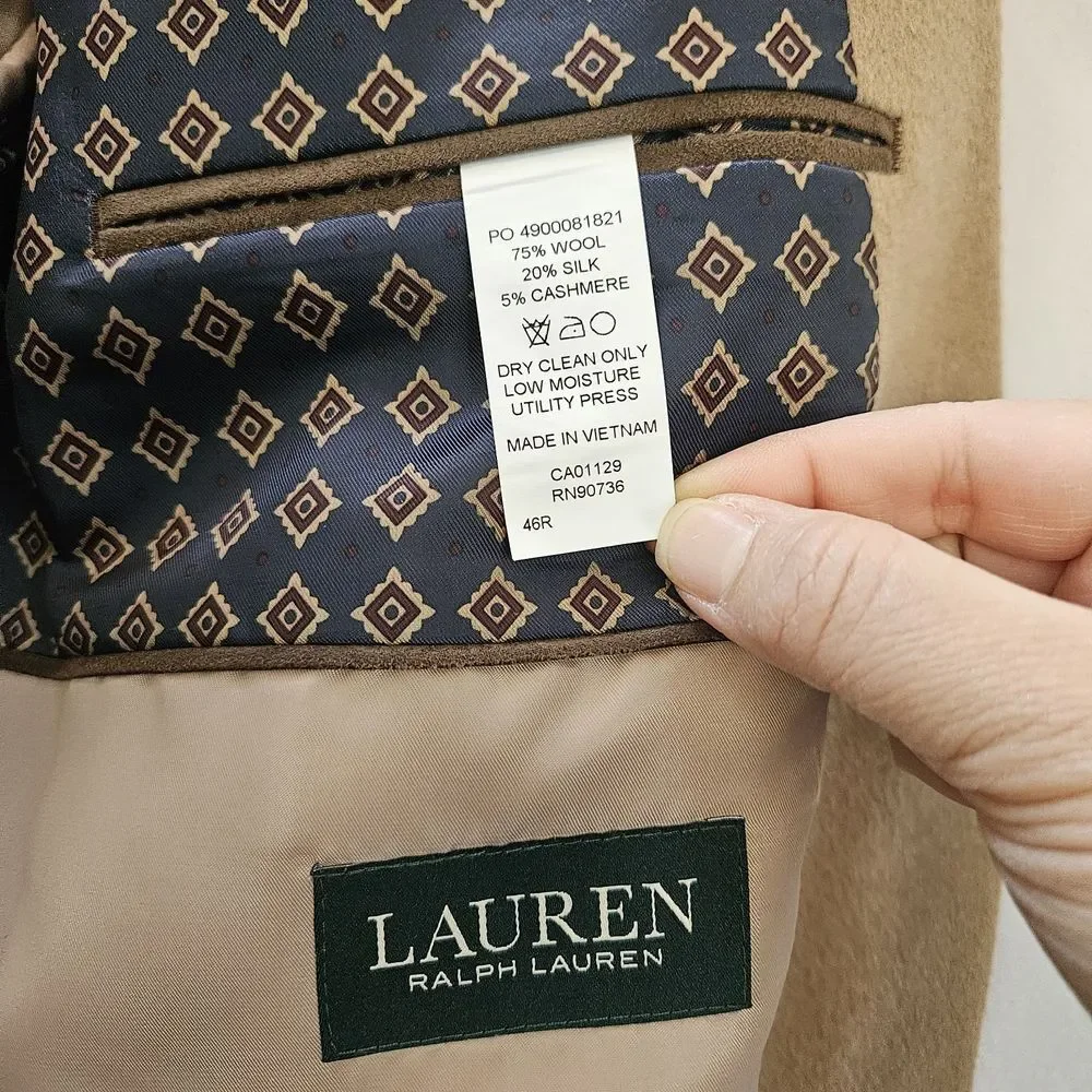 Lauren Ralph Lauren Blazer Jacket Mens 48R Camel Wool Cashmere Silk Sport Preppy